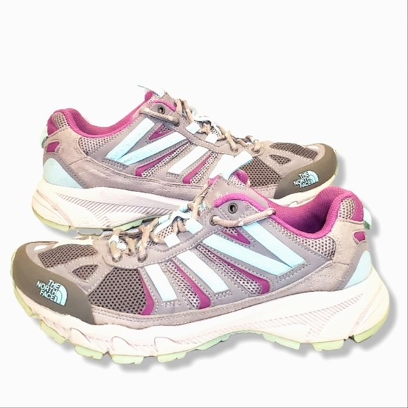 #635 The North Face Gray & Purple Hiking Sneakers Shoes Women's Size 11 - Picture 2 of 7